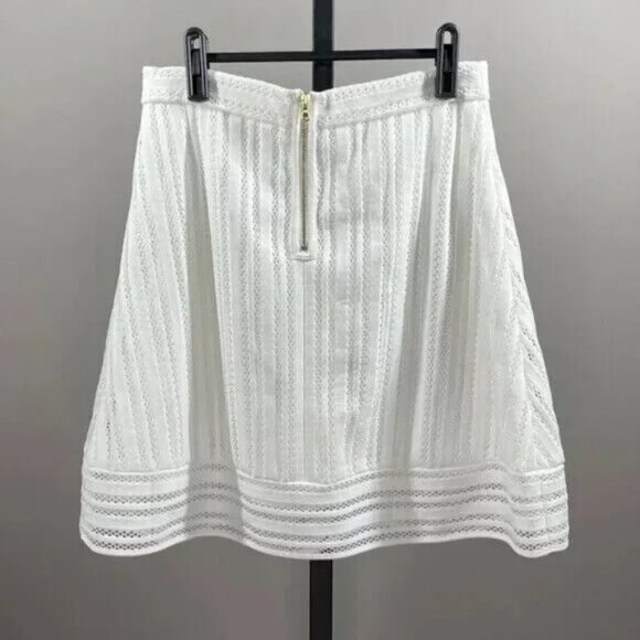 NEW J Crew Skirt Womens 4 petite white eyelet stripe preppy classic - Picture 9 of 11